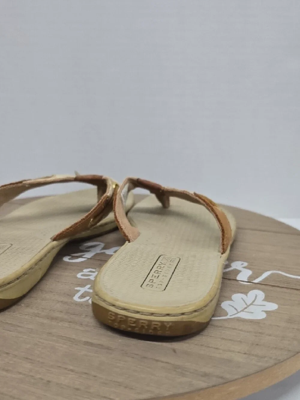 Sperry Tan Cream & Gold Braided Thong Sandals Womens Size 9.5 - Picture 6 of 16